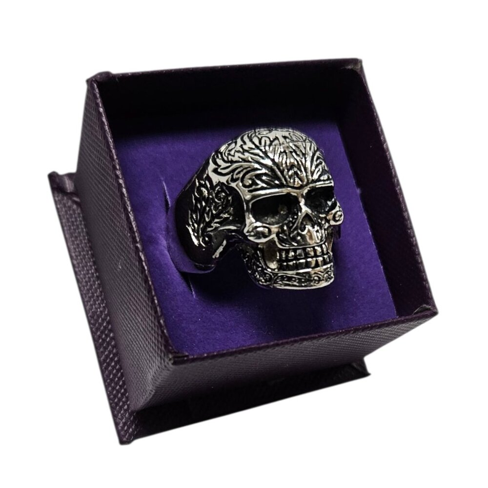 925 Silver Mens skull punk Ring
